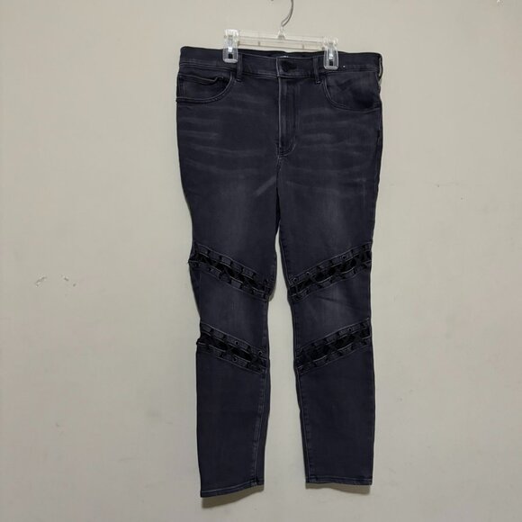 Express High-Rise Skinny Jeans – Black Wash Moto Detail, Size 14S - Picture 2 of 6